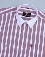 Viktoria Maroon And White Stripe Oxford Cotton Designer Shirt