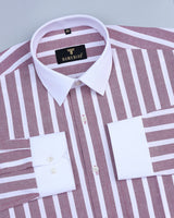 Viktoria Maroon And White Stripe Oxford Cotton Designer Shirt