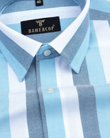 Stalin Blue With White  Multistriped Oxford Cotton Shirt