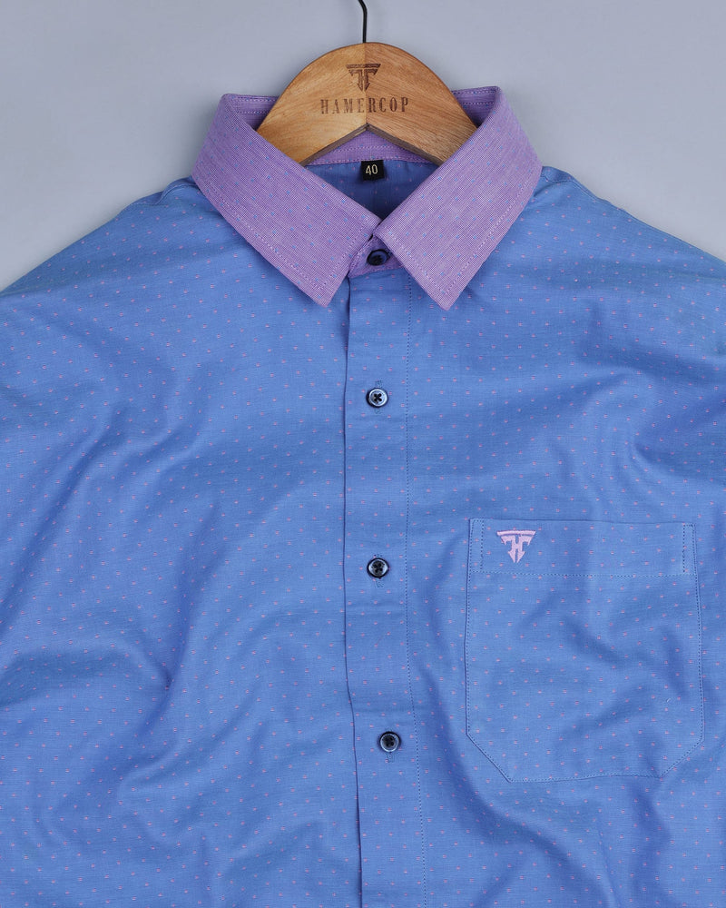 Portrait Blue With Purple Dot Printed Designer Cotton Shirt