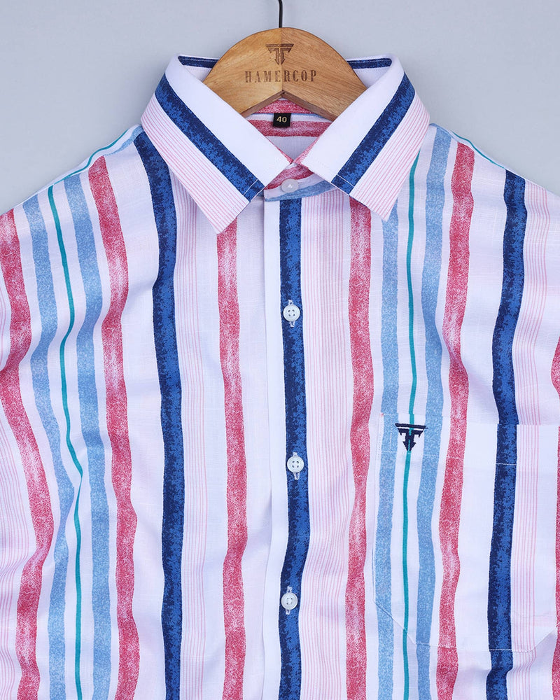 Crazy Red Multicolored Stripe Printed Amsler Cotton Shirt