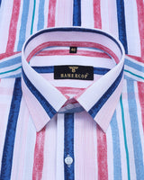 Crazy Red Multicolored Stripe Printed Amsler Cotton Shirt