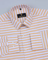 Vibrant Orange And White Weft Stripe Dobby Cotton Shirt