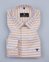 Vibrant Orange And White Weft Stripe Dobby Cotton Shirt