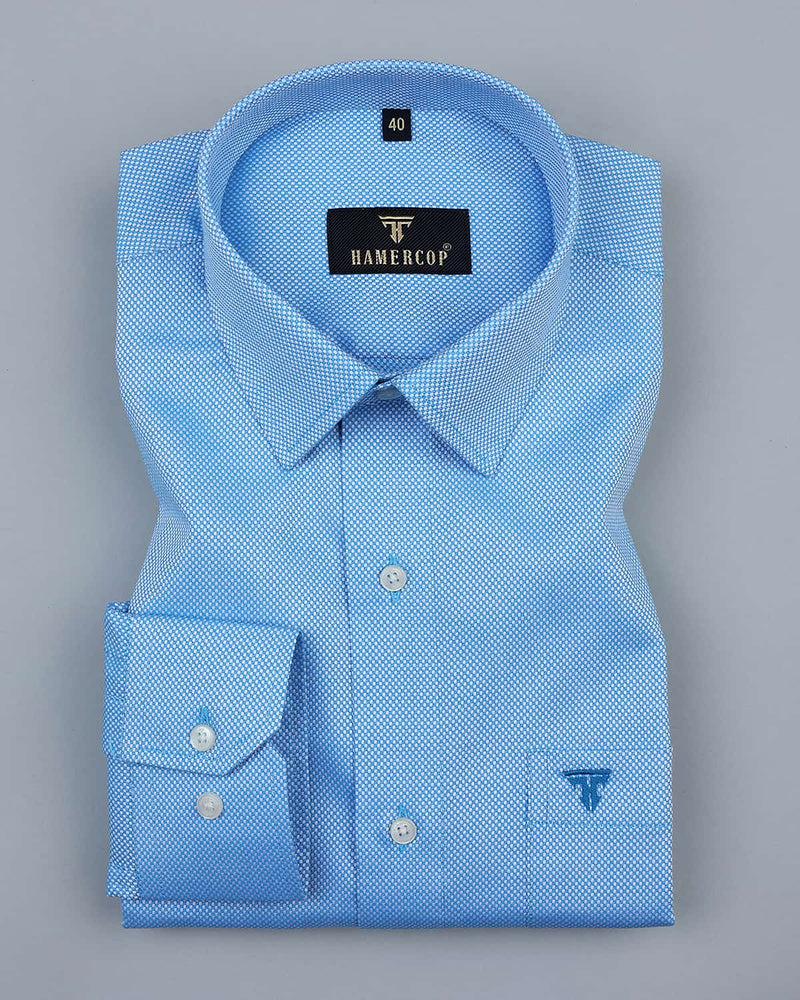 Fizzy SkyBlue And White Jacquard Dobby Cotton Shirt