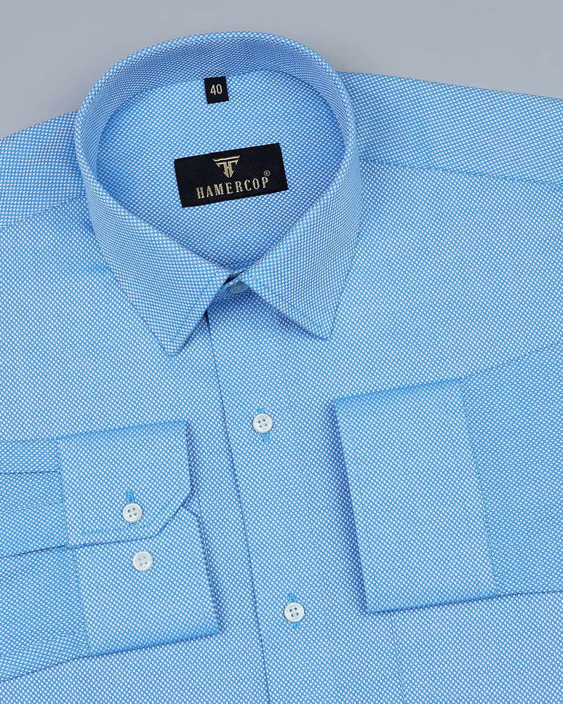 Fizzy SkyBlue And White Jacquard Dobby Cotton Shirt