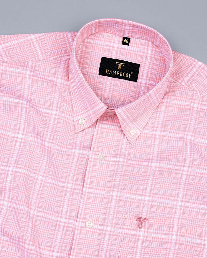 Prism Pink With White Micro Check Dobby Cotton Shirt