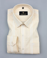 Creamish Ivory With White Stripe Dyed Dobby Cotton Shirt