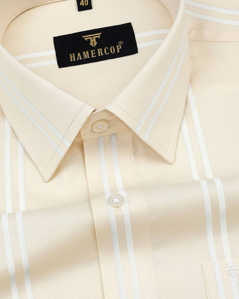 Creamish Ivory With White Stripe Dyed Dobby Cotton Shirt