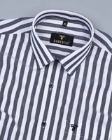 Phenol Black And White Broad Stripe  Cotton Shirt