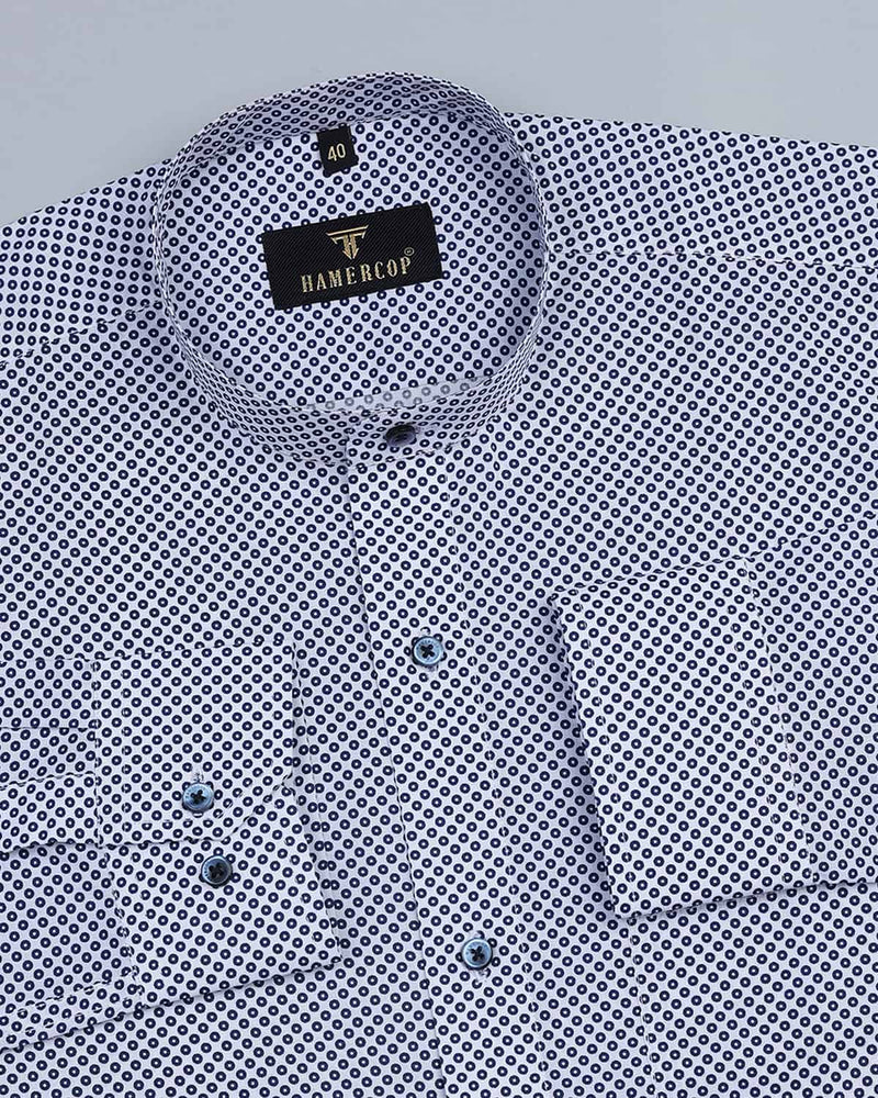 Navyblue Polka Dot Printed White Premium Cotton Shirt