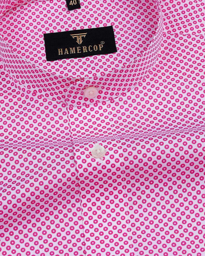 Pink Polka Dot Printed White Premium Cotton Shirt