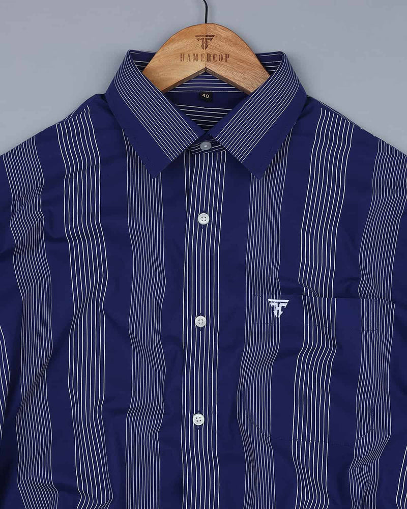 Catalina Blue With White University Stripe Cotton Shirt