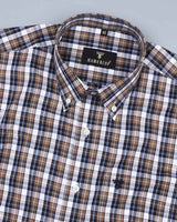 Brown With NavyBlue And White Check Formal Cotton Shirt