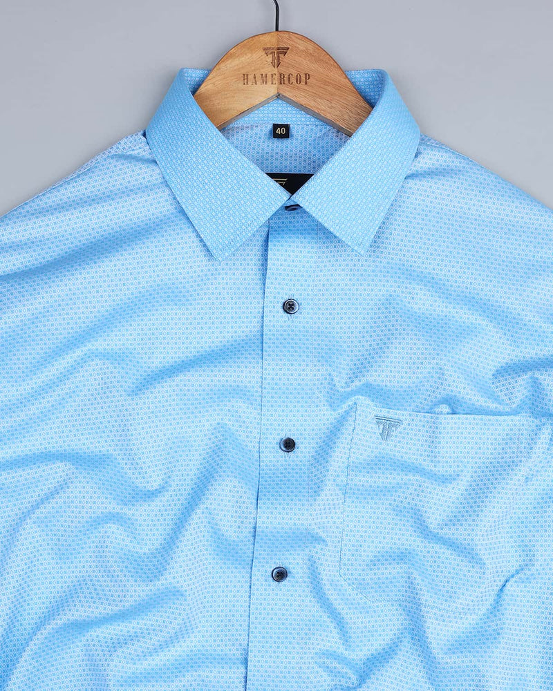 Cornflower Blue Small Diamond Square Jacquard Cotton Shirt