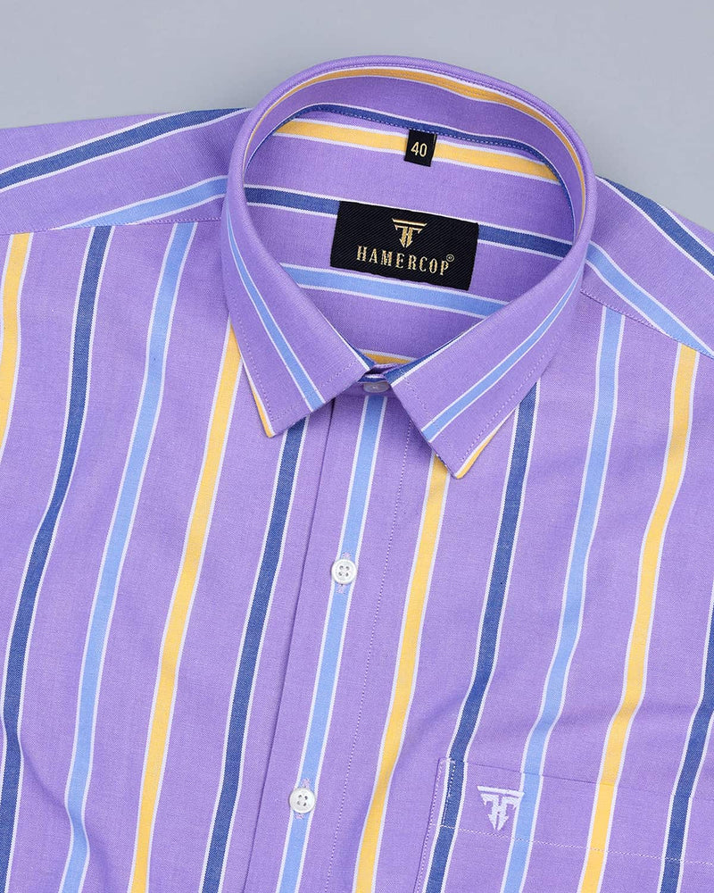 Lavender Purple With Blue Stripe Oxford Cotton Shirt