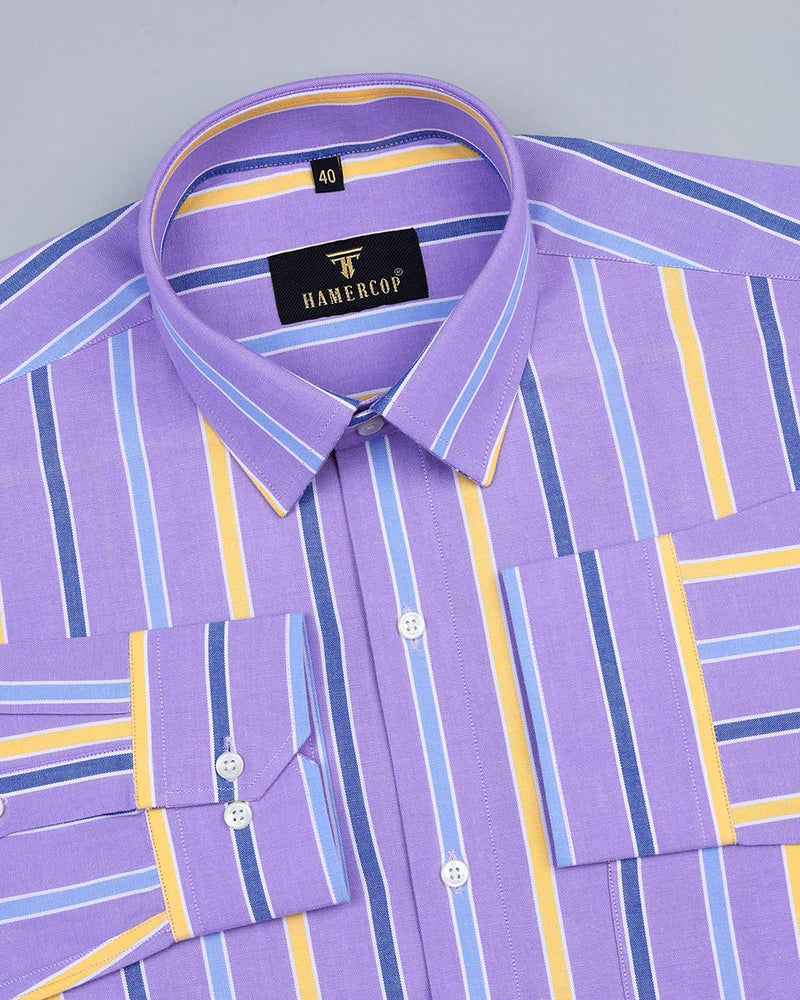 Lavender Purple With Blue Stripe Oxford Cotton Shirt