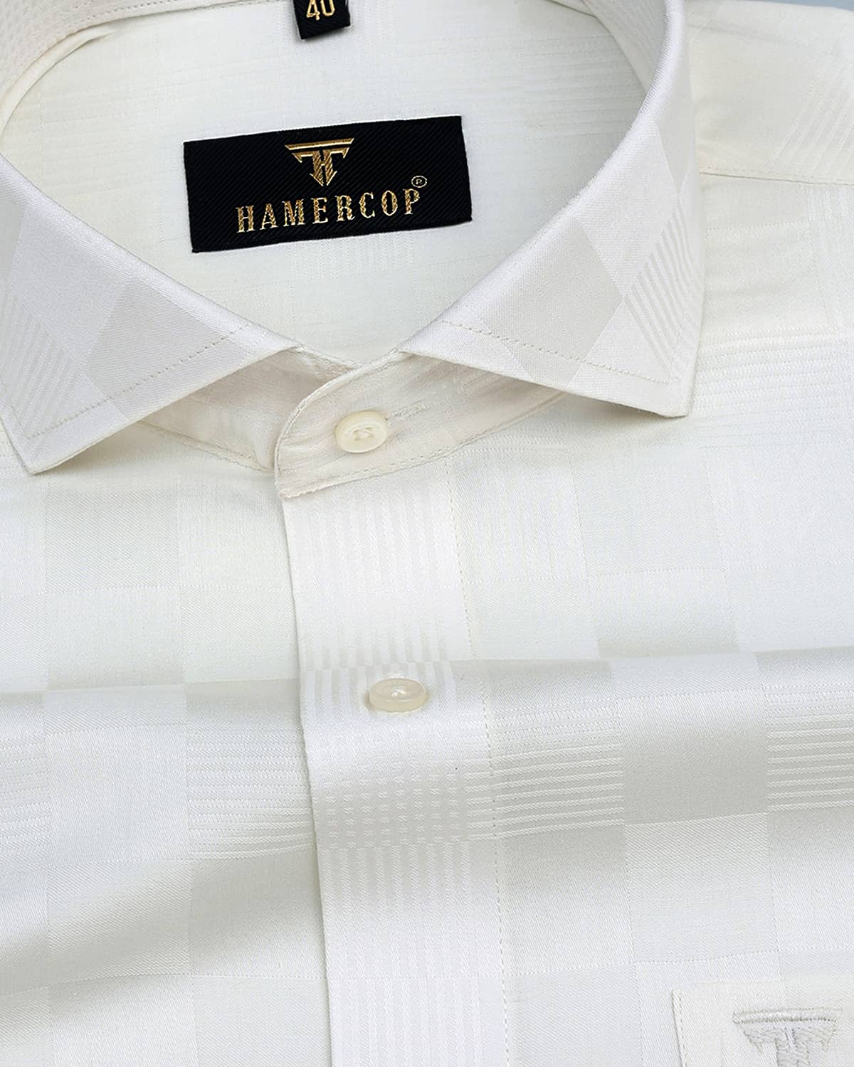 Daisy White Self Checked Jacquard Dobby Cotton Shirt – Hamercop