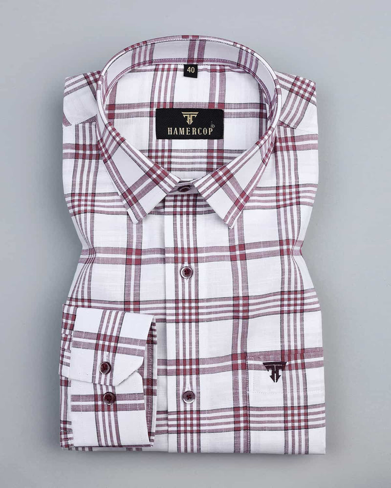 Pluto Pink With White Linen Cotton Check Shirt