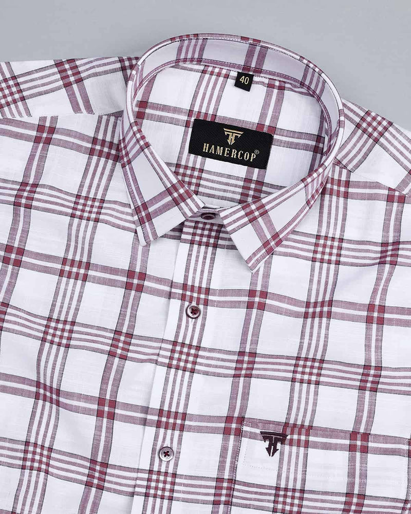 Pluto Pink With White Linen Cotton Check Shirt