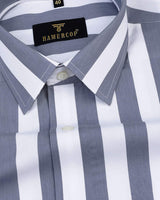 Capital Grey And White Broad Stripe Premium Cotton Shirt