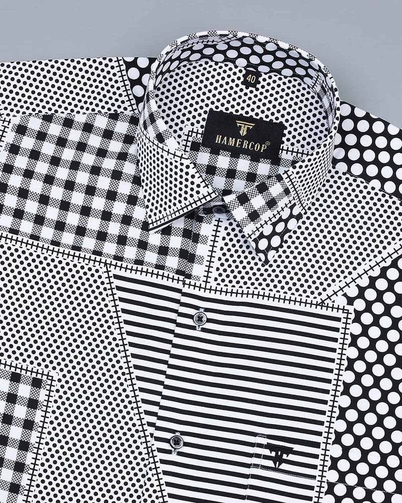 Black Geometrical Print With White Designer Cotton Shirt