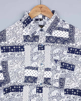 NavyBlue Paisley Bandana Art Printed Designer Cotton Shirt