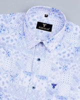 Blue With White Kalamkari Art Printed Linen Cotton Shirt