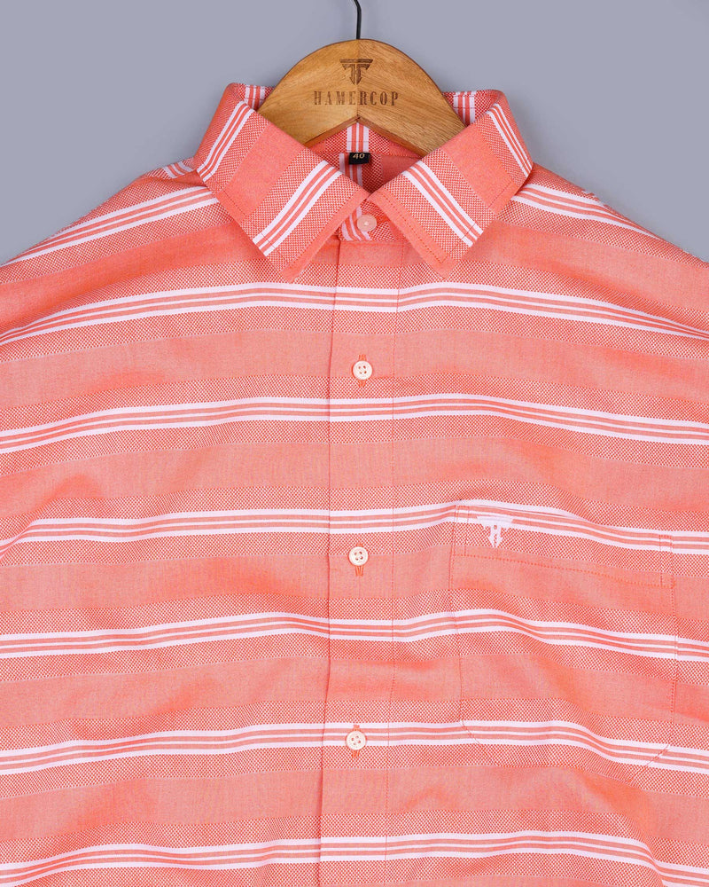 Catalyst Orange And White Dobby Weft Stripe Cotton Shirt