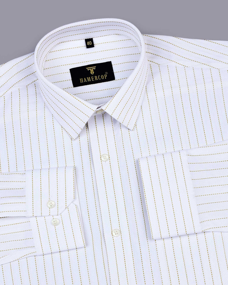 Slash White With Yellow Pin Stripe Dobby Cotton Shirt