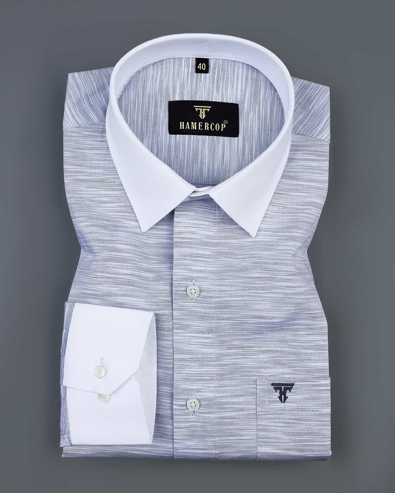 Glaze Gray With White Cuff And Collar Cotton Solid Shirt