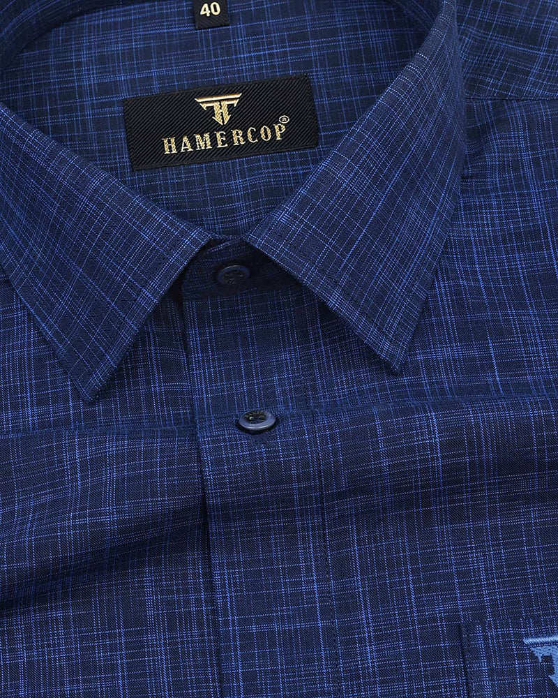 Firefly Blue Two Shaded Checked Cotton Shirt