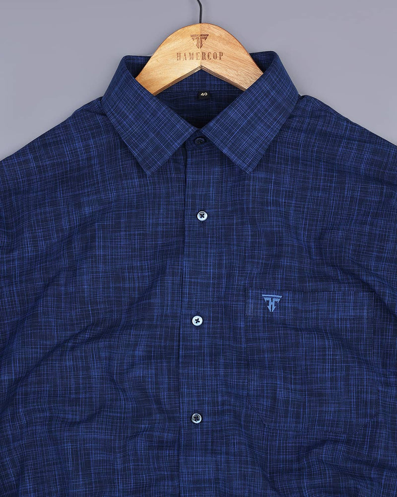 Firefly Blue Two Shaded Checked Cotton Shirt