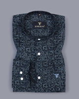 TurboN With Square Printed Navyblue Oxford Cotton Shirt