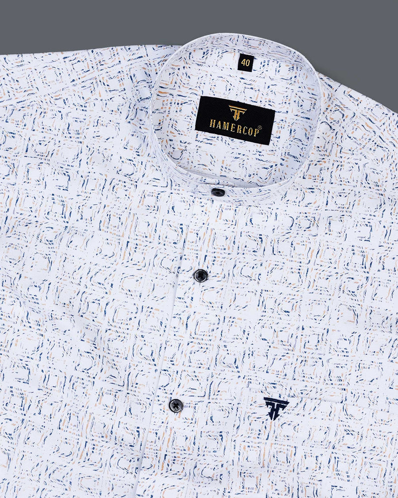 TurboW With Square Printed White Oxford Cotton Shirt
