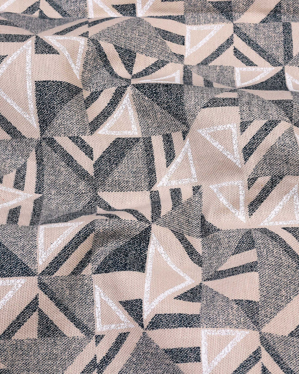 Cream Geometrical Triangle Printed Oxford Cotton  Shirt