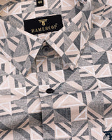 Cream Geometrical Triangle Printed Oxford Cotton  Shirt