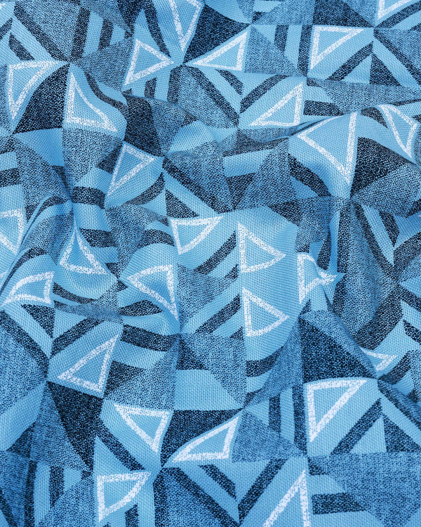 SkyBlue Geometrical Triangle Printed Oxford Cotton  Shirt