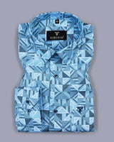 SkyBlue Geometrical Triangle Printed Oxford Cotton  Shirt