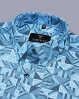 SkyBlue Geometrical Triangle Printed Oxford Cotton  Shirt