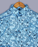 SkyBlue Geometrical Triangle Printed Oxford Cotton  Shirt