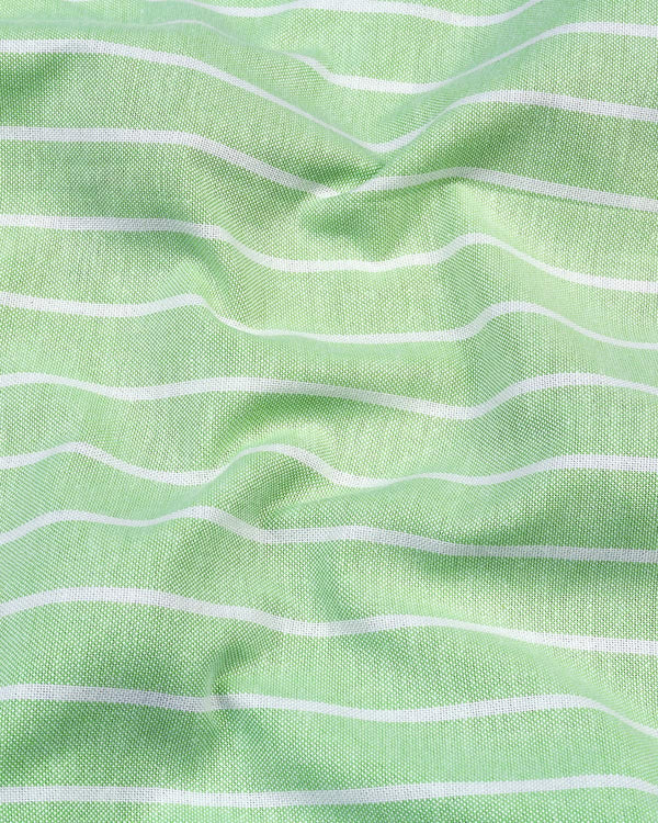 Light Pale Green Stripe Oxford Cotton Designer Shirt