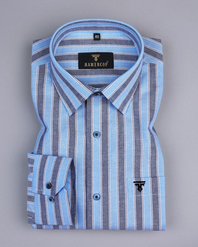 Yolo Blue With Navyblue Stripe Oxford Cotton Shirt