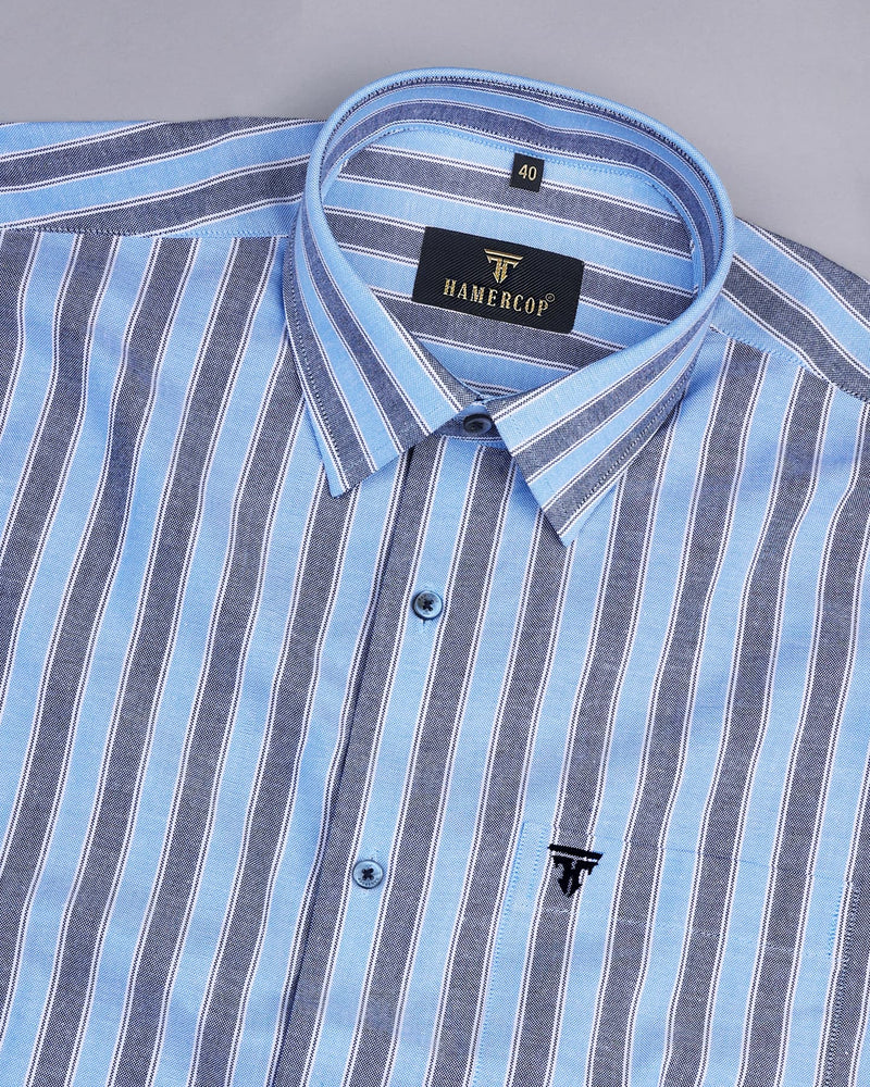 Yolo Blue With Navyblue Stripe Oxford Cotton Shirt