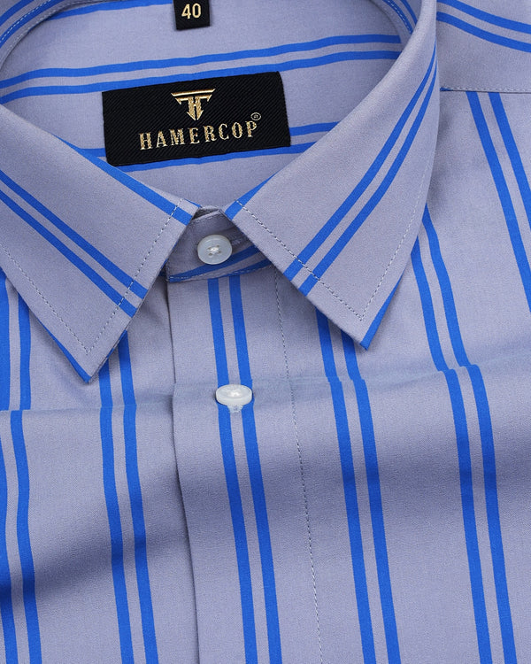 Integral Gray With Blue Stripe Premium Cotton Shirt