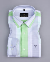 CozmoG With Gray And Green Broad Stripe Linen Cotton Shirt