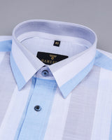CozmoB With Gray And Blue Broad Stripe Linen Cotton Shirt