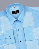 Spanish Sky With Aqua Blue Linen Cotton Check Shirt