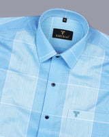 Spanish Sky With Aqua Blue Linen Cotton Check Shirt