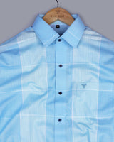 Spanish Sky With Aqua Blue Linen Cotton Check Shirt